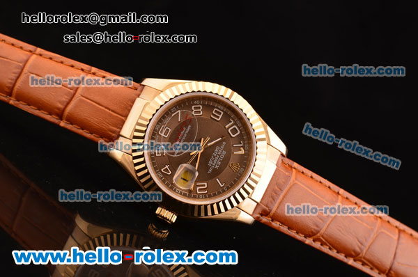 Rolex Datejust 2813 Automatic Gold Case with Brown Dial and Brown Leather Strap - Click Image to Close